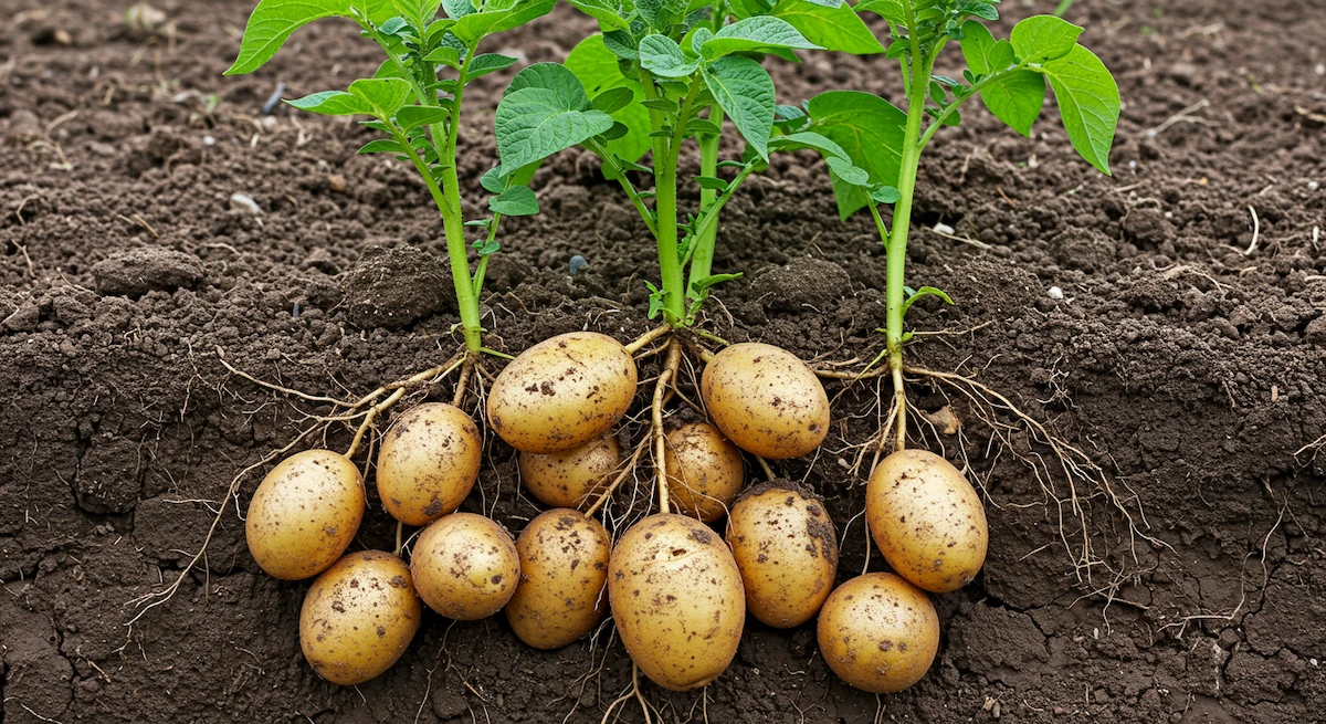 Efekt stosowania SoilControl – zdrowe ziemniaki z rozwiniętym systemem korzeniowym